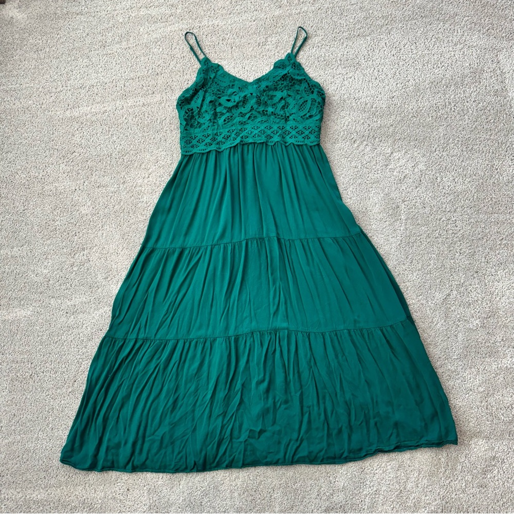 Dokuritu Women’s Lace Maxi Spaghetti Strap Dress Emerald Green - Size XL